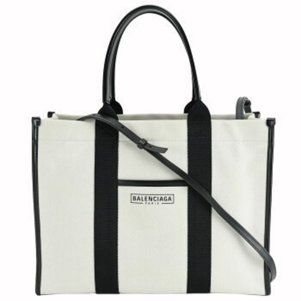 Balenciaga Tote Bag Handbag Shoulder Logo Natural Black Canvas Leather - Picture 1 of 1